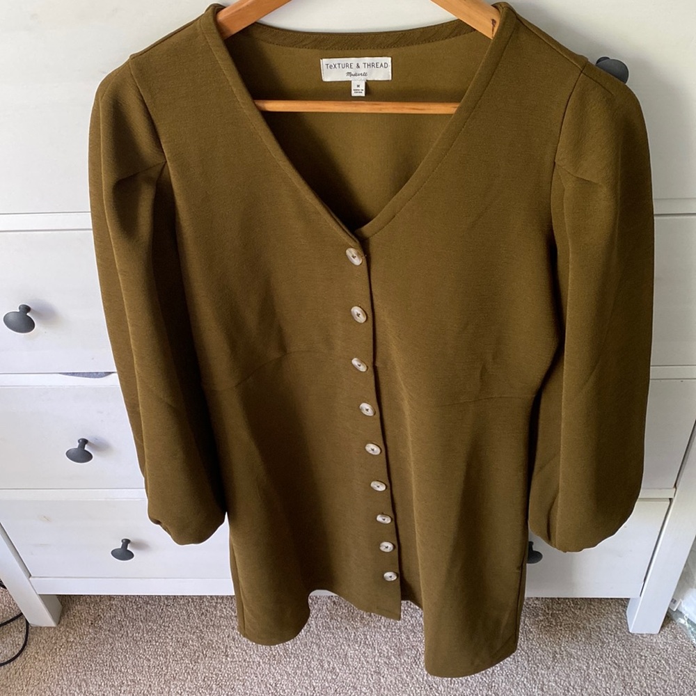 Texture & Thread by Madewell Button Up Forest Green Dress, Size Medium